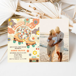 レトロディスコのローラースケート赤ちゃんシャワーパーティー写真 招待状