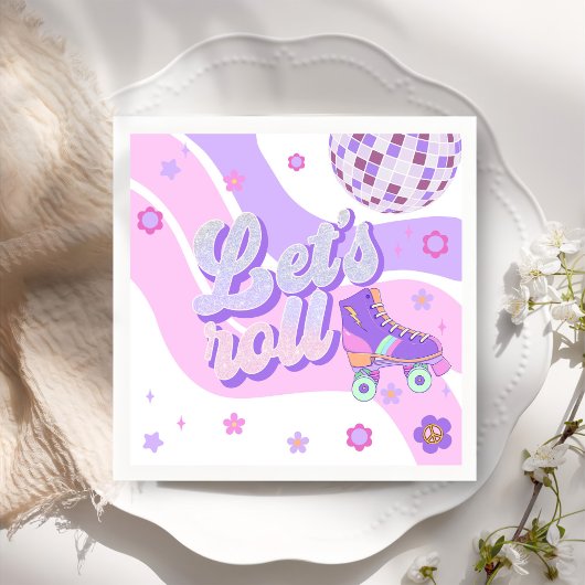 レトロディスコのローラースケート転がレッツ第1誕生日 スタンダードカクテルナプキン