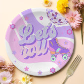 レトロディスコのローラースケート転がレッツ第1誕生日 ペーパープレート