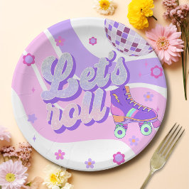 レトロディスコのローラースケート転がレッツ第1誕生日 ペーパープレート