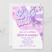 レトロディスコのローラースケート転がレッツ第1誕生日 招待状 (正面)