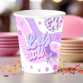 レトロディスコのローラースケート転がレッツ第1誕生日 紙コップ