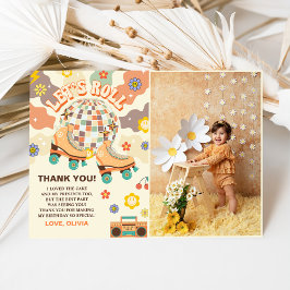 レトロディスコのローラースケート転が誕生日写真 サンキューカード