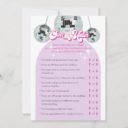 レトロディスコの上または下ブライダルシャワーゲームカード 招待状 (正面)