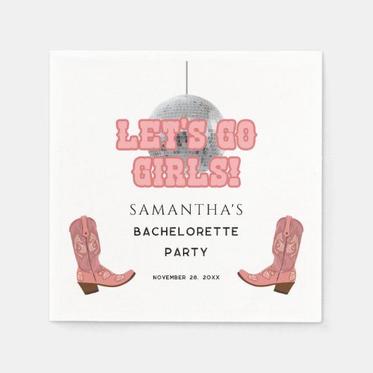 レトロディスコカウガールバチェロレッテパーティーペーパー スタンダードカクテルナプキン (正面)