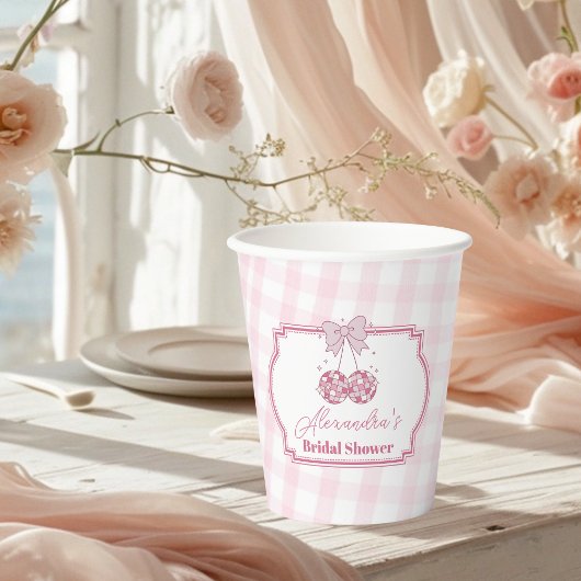 レトロディスコキュートピンクボウブライダルシャワー 紙コップ