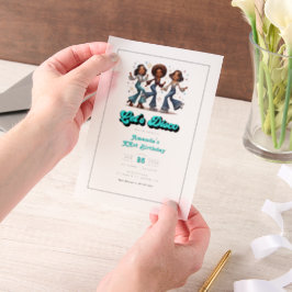 レトロディスコクイーンズバースデーパーティーフォト ベラム紙招待状