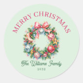 レトロディスコクリスマスリース ラウンドシール (正面)