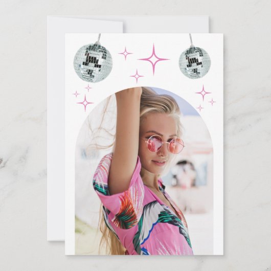 レトロディスコグルーブフォトブライダルシャワー 招待状 (裏面)