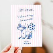 レトロディスココーラブルー＆ピンクの独身最後の夜 招待状