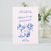 レトロディスココーラブルー＆ピンクの独身最後の夜 招待状 (スタンド正面)