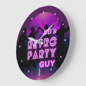 レトロディスコダンスパーティー紫のネオンサイン  ラージ壁時計 (傾斜)