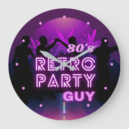 レトロディスコダンスパーティー紫のネオンサイン  ラージ壁時計