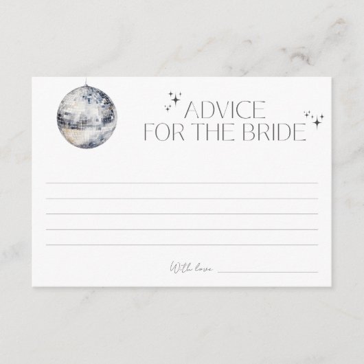 レトロディスコパーティーアドバイスのための花嫁 エンクロージャーカード (正面)