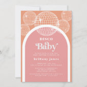 レトロディスコピンクとオレンジ色の赤ちゃんシャワー 招待状 (正面)