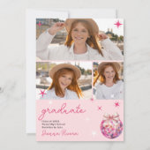 レトロディスコピンクボウ3枚の写真卒業パーティー 招待状 (裏面)