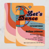 レトロディスコボールでLet's Danceパーティー誕生日 招待状 (正面/裏面)