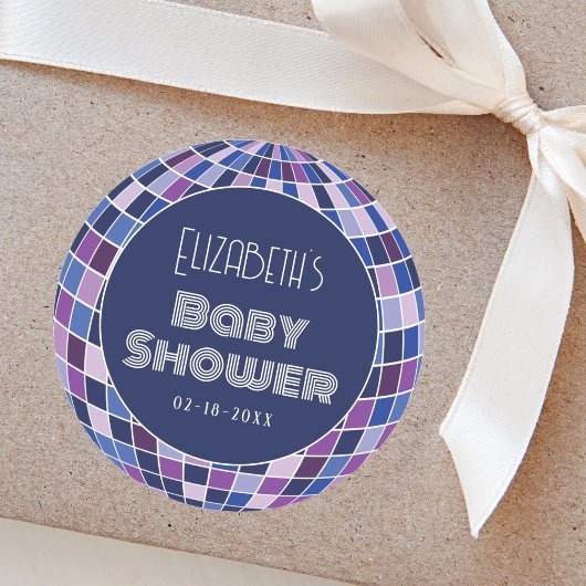 レトロディスコボールグルーヴィ70sベビーシャワー ラウンドシール