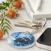 レトロディスコボールスパークルグリッターブルー誕生日 キーホルダー (正面右)