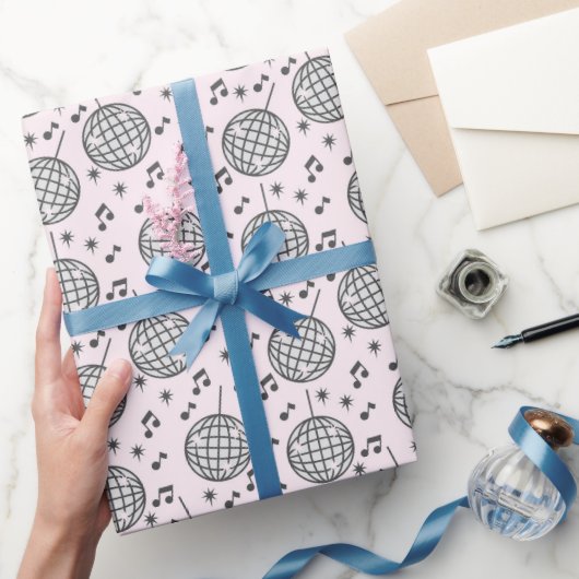 レトロディスコボールピンクミュージカルノートラッピング紙 ラッピングペーパー (ギフト)