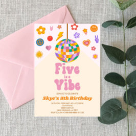 レトロディスコボールファイブはVibe 5th誕生日パーティー 招待状
