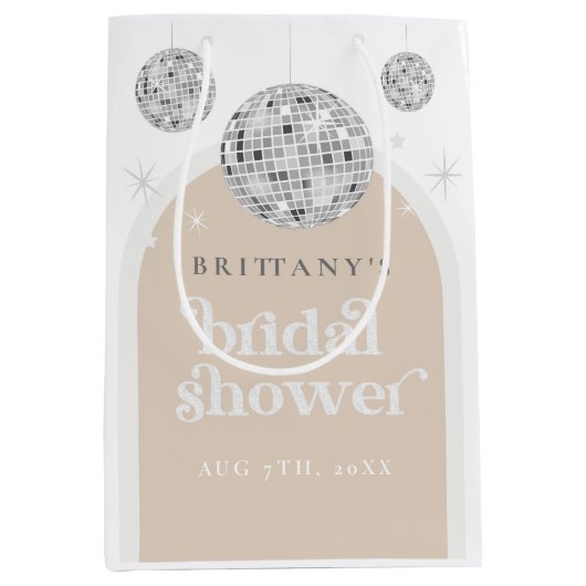 レトロディスコボールブライダルシャワー抱き枕 ミディアムペーパーバッグ (正面)