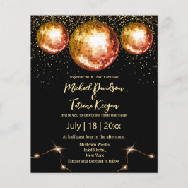 レトロディスコボールブラック結婚式招待状フライヤー チラシ