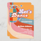 レトロディスコボールレッズダンス誕生日 招待状 (正面/裏面)