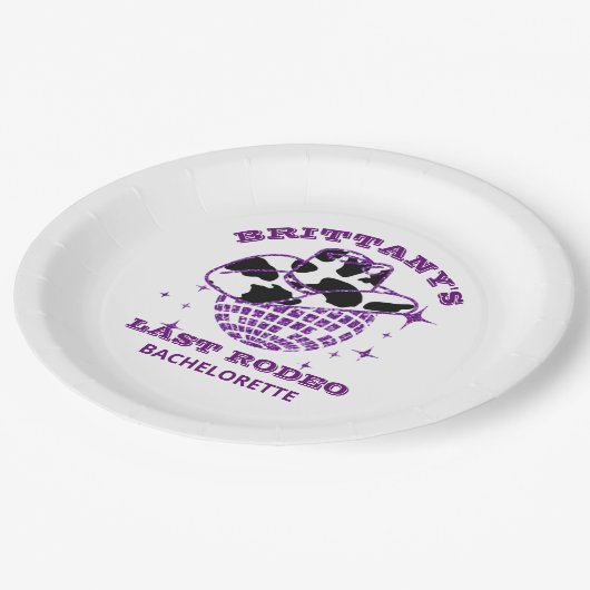 レトロディスコボール女性のカーボーイハットバチェロレッテ ペーパープレート (アングル)