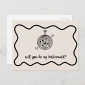 レトロディスコボール手書きブライズメイド提案 インビテーションポストカード (正面/裏面)