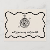 レトロディスコボール手書きブライズメイド提案 インビテーションポストカード (正面)