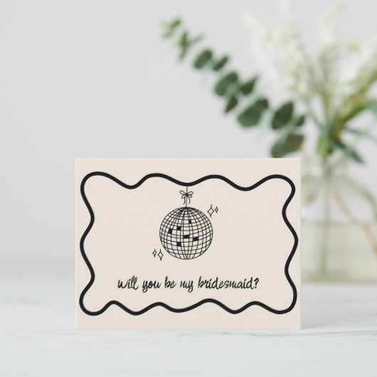 レトロディスコボール手書きブライズメイド提案 インビテーションポストカード (スタンド正面)