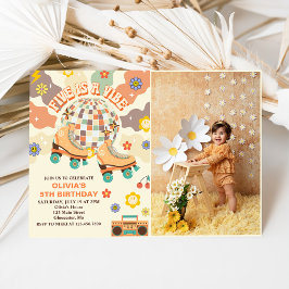 レトロディスコローラスケート第5誕生日写真 招待状