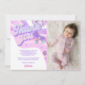 レトロディスコローラスケート誕生日写真 サンキューカード (正面)