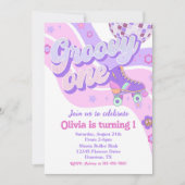 レトロディスコローラスケートGroovy One 1歳 招待状 (正面)