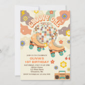 レトロディスコローラスケートGroovy One 1歳 招待状 (正面)