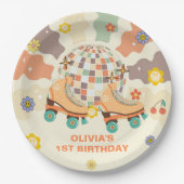 レトロディスコローラースケート1st誕生日 ペーパープレート (正面)