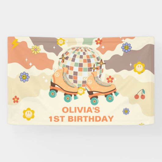 レトロディスコローラースケート1st誕生日 横断幕 (横)