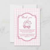 レトロディスコ写真かわいいピンクボウブライダルシャワー サンキューカード (正面)