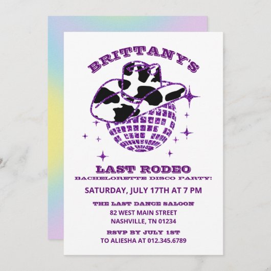レトロディスコ女性のカーボーイバチェロレッテ招待状 招待状 (正面/裏面)