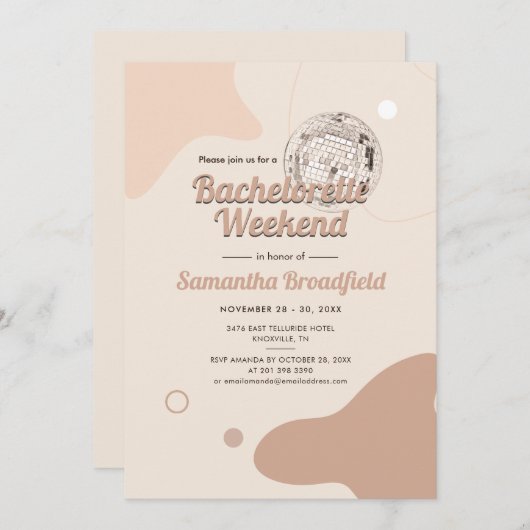 レトロディスコ女性のカーボーイバチェロレッテ週末 招待状 (正面/裏面)