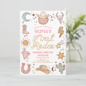 レトロディスコ女性のカーボーイファーストロデオ1歳パーティー 招待状 (スタンド正面)