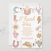 レトロディスコ女性のカーボーイロデオバースデーパーティー サンキューカード (正面)