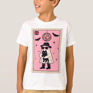 レトロディスコ幽霊とブラックキャットハロウィーンスタンプ Tシャツ