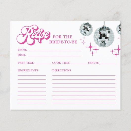 レトロディスコ溝ブライダルシャワーレシピカード (正面)