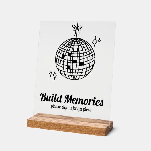 レトロディスコ結婚ボールBuild Memories's Jenga アクリルサイン (傾斜)