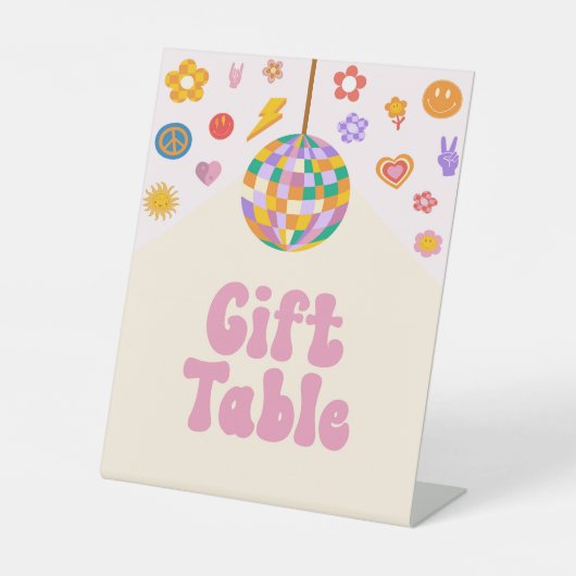 レトロディスコGroovyギフトテーブルパーティー記号 台座サイン (正面)