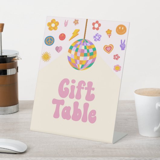 レトロディスコGroovyギフトテーブルパーティー記号 台座サイン (インサイチュ)
