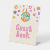 レトロディスコGroovyゲストブックテーブルパーティー標識 台座サイン (正面)