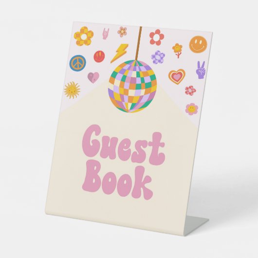 レトロディスコGroovyゲストブックテーブルパーティー標識 台座サイン (正面)